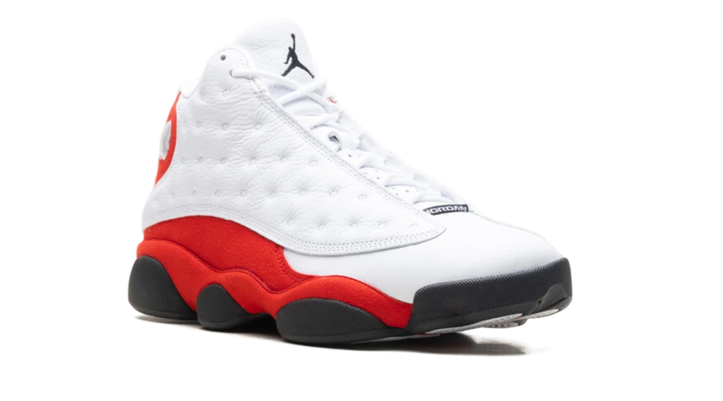 Air Jordan White and Red High-Top Sneakers with Dimpled Panels