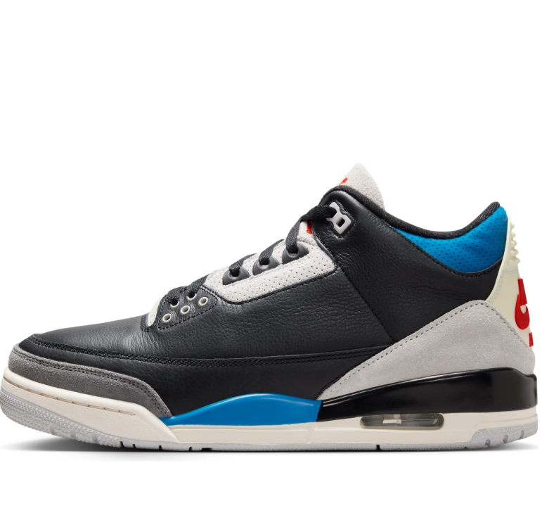 Air Jordan Black Sneakers with Blue Accents and Red Jumpman Logo
