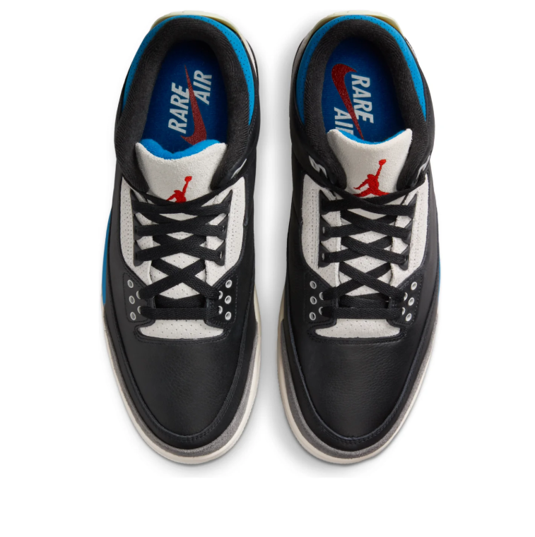 Air Jordan Black Sneakers with Blue Accents and Red Jumpman Logo
