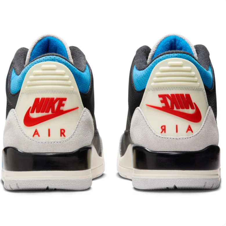 Air Jordan Black Sneakers with Blue Accents and Red Jumpman Logo