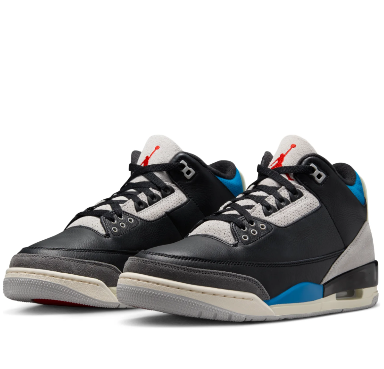 Air Jordan Black Sneakers with Blue Accents and Red Jumpman Logo
