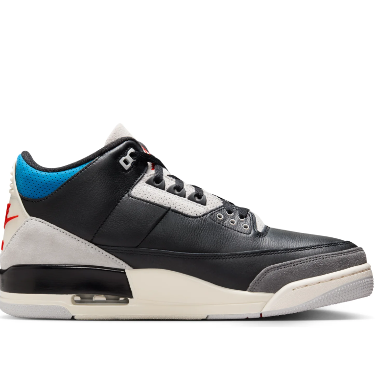 Air Jordan Black Sneakers with Blue Accents and Red Jumpman Logo