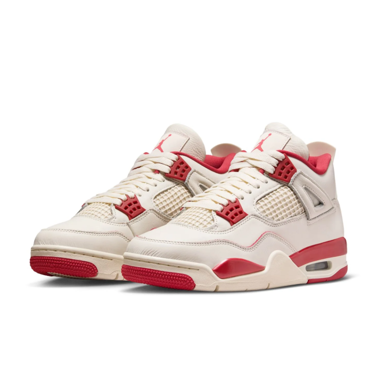 Air Jordan Cream and Red Sneakers with Grid Panels and Jumpman Logo