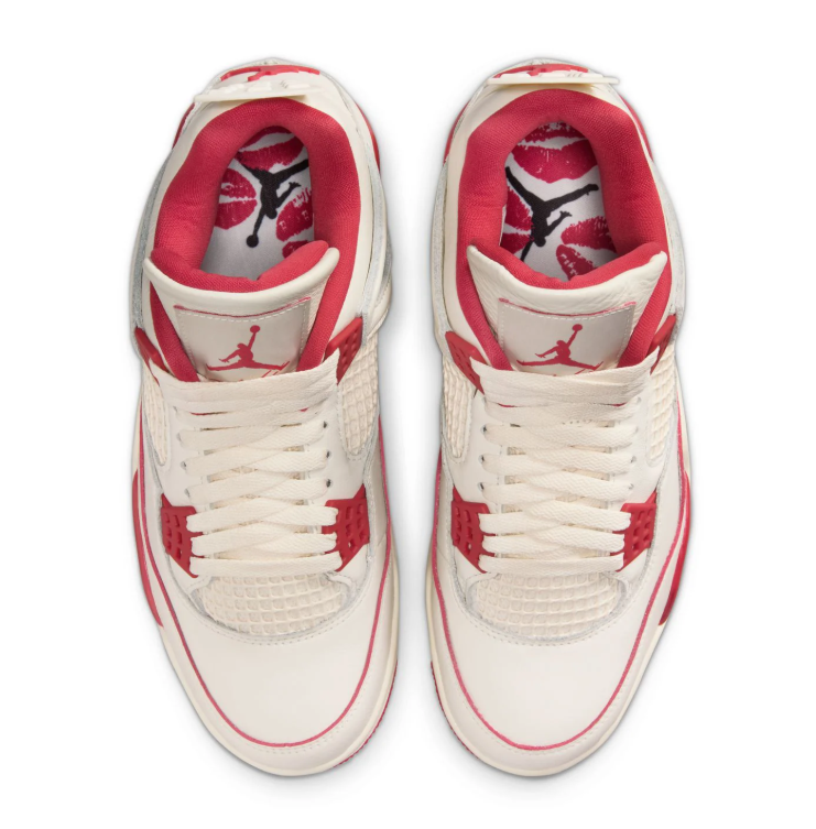 Air Jordan Cream and Red Sneakers with Grid Panels and Jumpman Logo