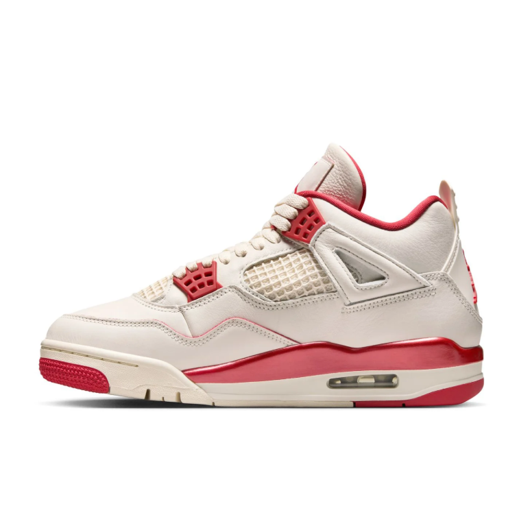 Air Jordan Cream and Red Sneakers with Grid Panels and Jumpman Logo
