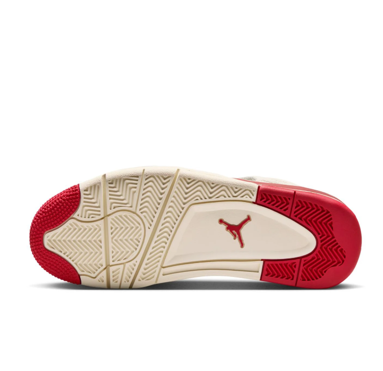 Air Jordan Cream and Red Sneakers with Grid Panels and Jumpman Logo