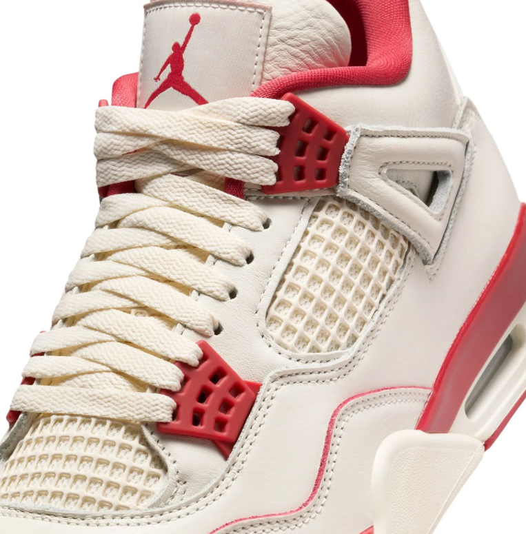 Air Jordan Cream and Red Sneakers with Grid Panels and Jumpman Logo