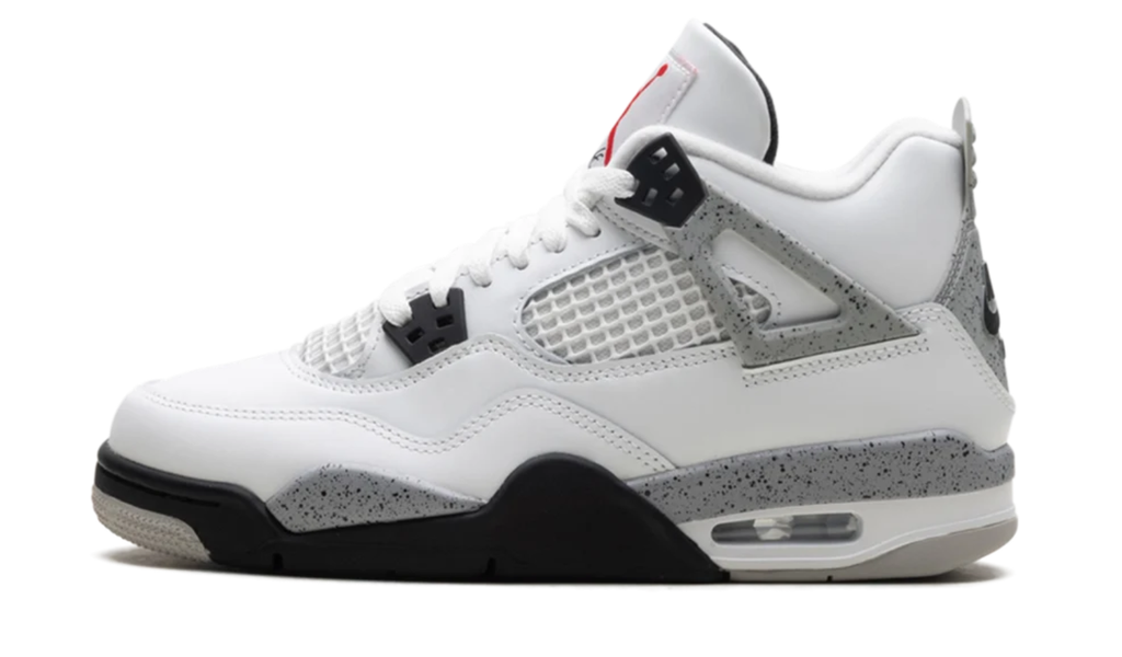 Air Jordan White Sneakers with Grey Speckled Trim and Black Accents