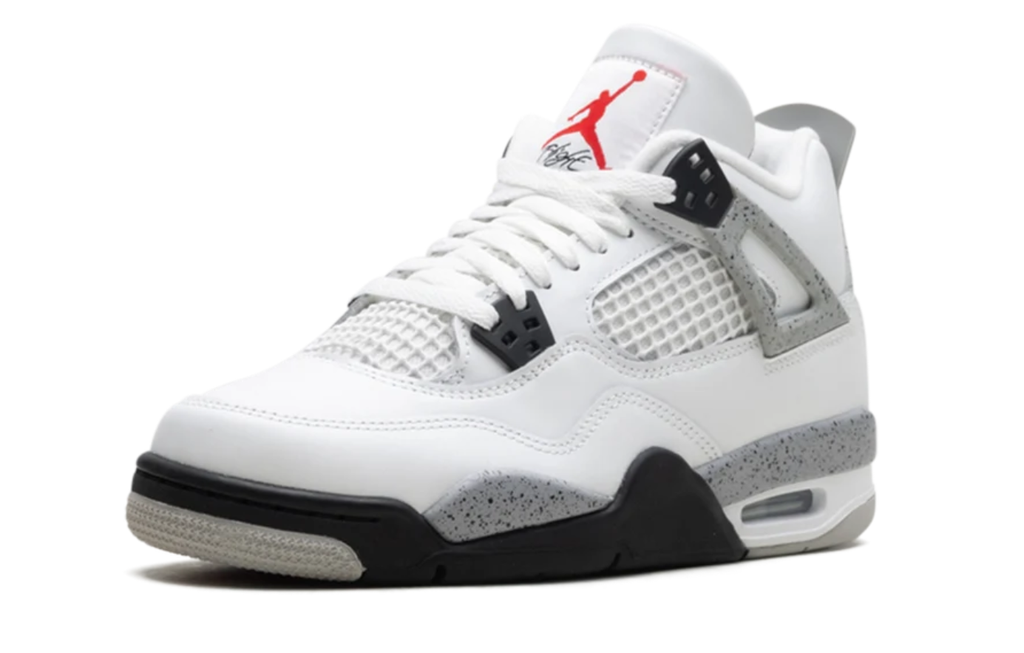 Air Jordan White Sneakers with Grey Speckled Trim and Black Accents