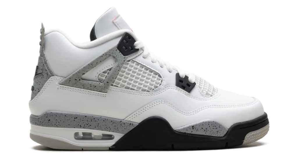 Air Jordan White Sneakers with Grey Speckled Trim and Black Accents