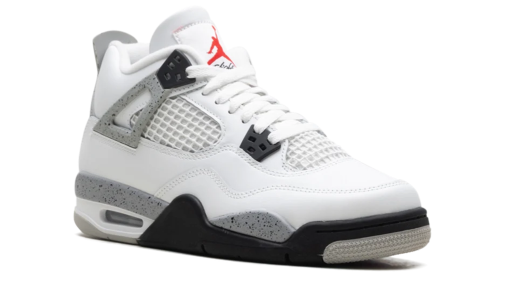 Air Jordan White Sneakers with Grey Speckled Trim and Black Accents