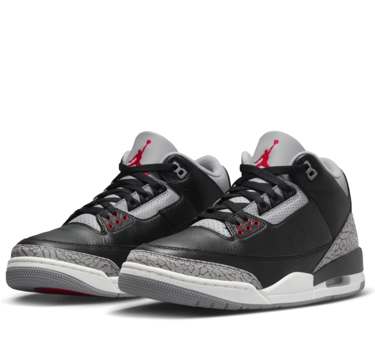 Air Jordan Black Sneakers with Grey Elephant-Print Overlays and Red Accents