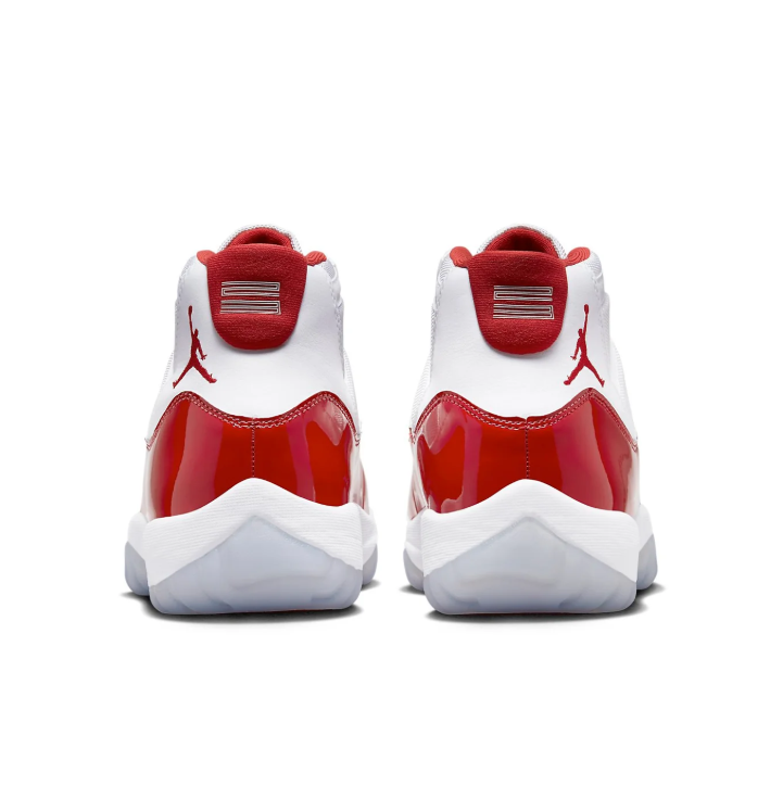 Air Jordan White and Red High-Top Sneakers with Glossy Wraparound Trim