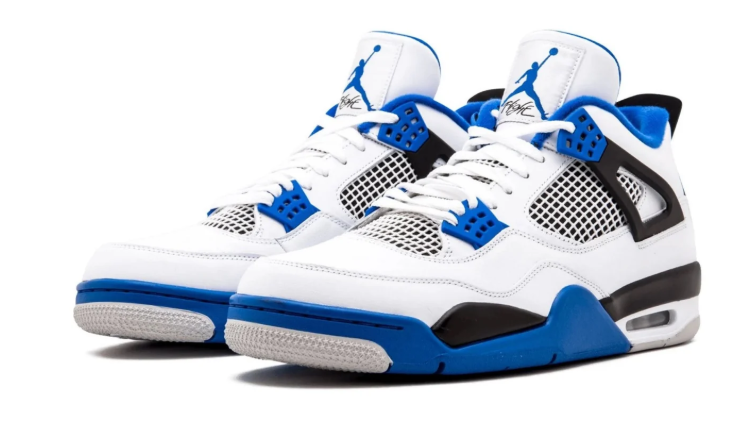 Air Jordan White and Royal Blue Sneakers with Black Side Wings