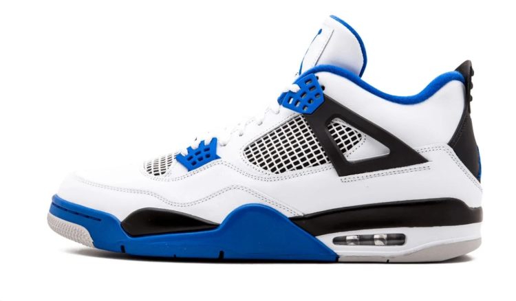 Air Jordan White and Royal Blue Sneakers with Black Side Wings
