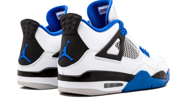 Air Jordan White and Royal Blue Sneakers with Black Side Wings