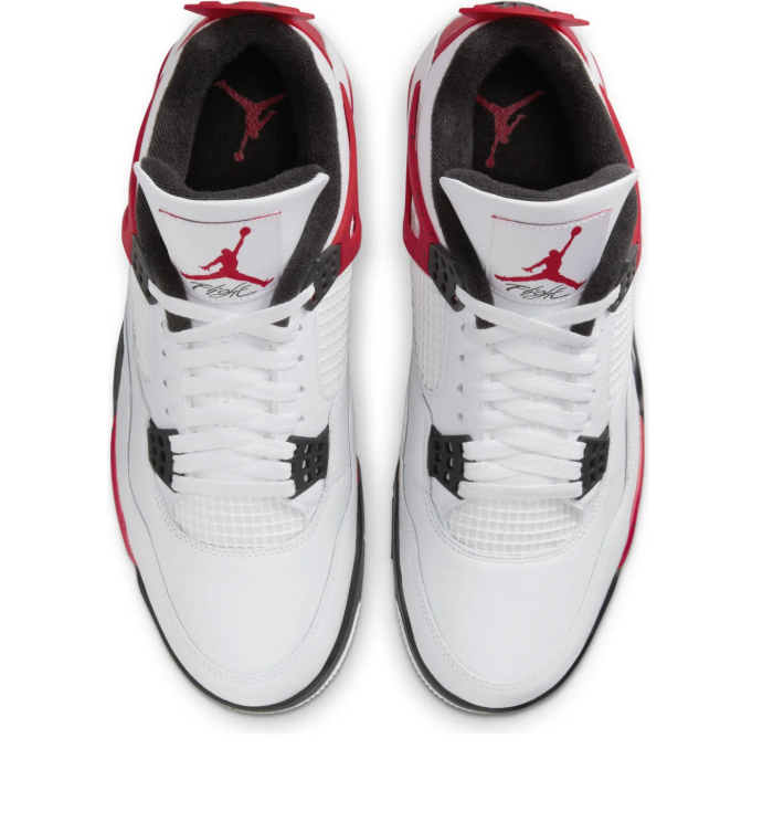 Air Jordan White Sneakers with Red Speckled Side Wings and Black Accents