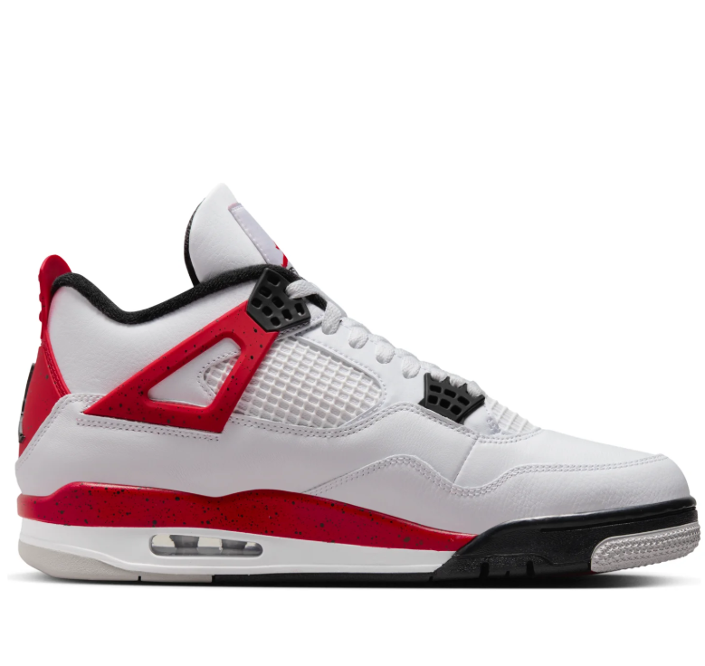 Air Jordan White Sneakers with Red Speckled Side Wings and Black Accents