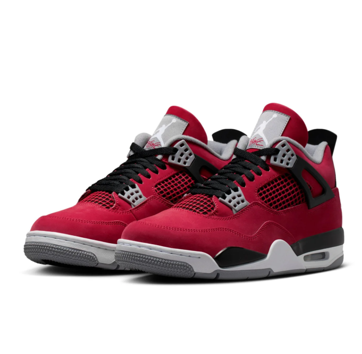 Air Jordan Red Sneakers with Black Side Wings and Grey Lace Tabs