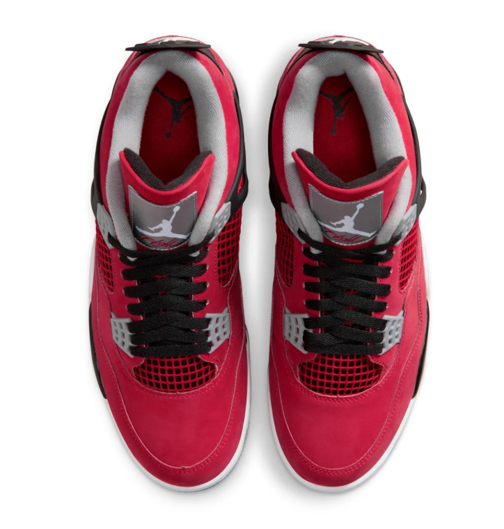 Air Jordan Red Sneakers with Black Side Wings and Grey Lace Tabs