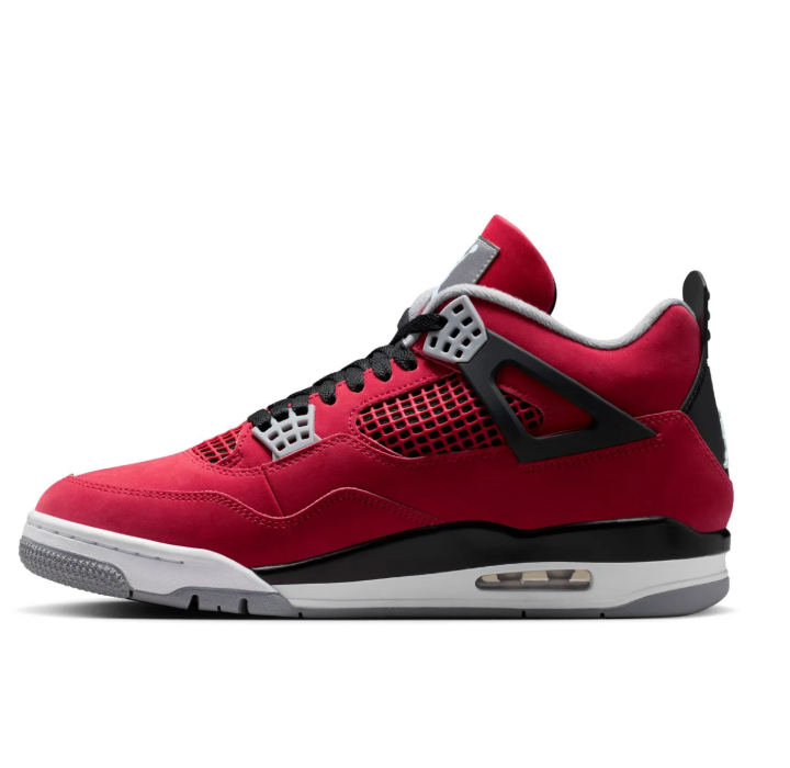 Air Jordan Red Sneakers with Black Side Wings and Grey Lace Tabs