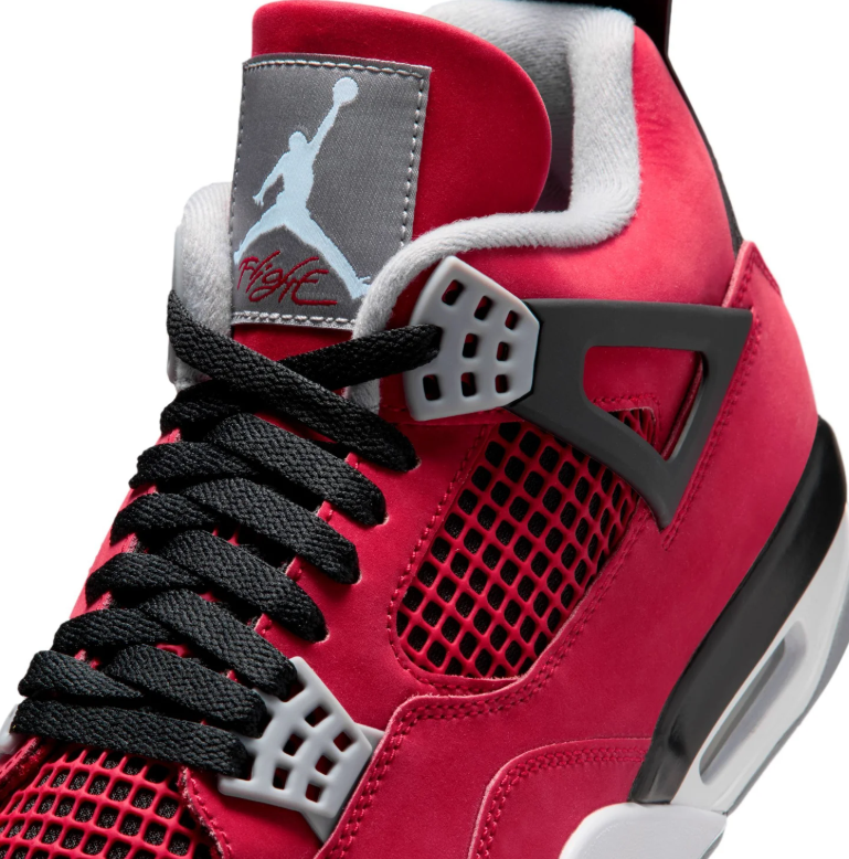 Air Jordan Red Sneakers with Black Side Wings and Grey Lace Tabs