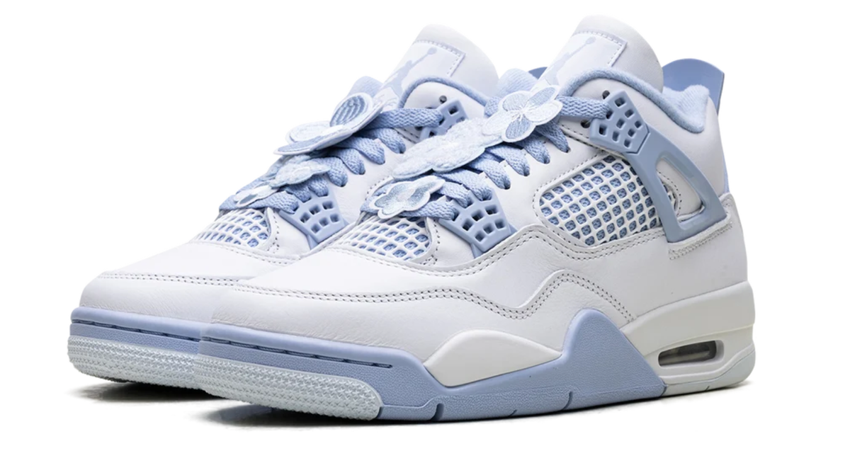 Air Jordan White and Pale Blue Sneakers with Floral Lace Details