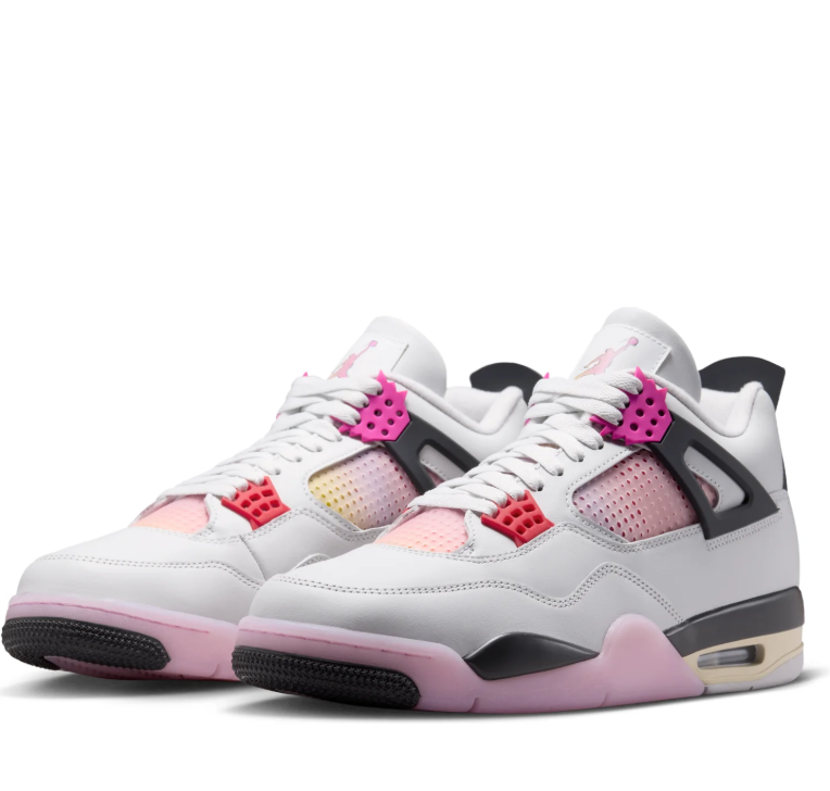 Air Jordan Light Grey Sneakers with Pink Gradient Panels and Black Side Wings