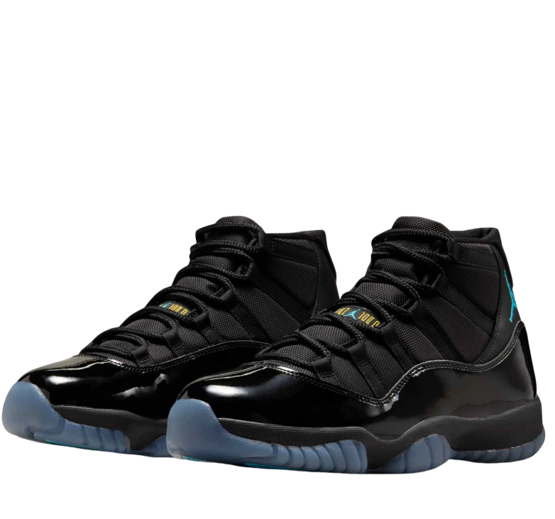 Air Jordan Black High-Top Sneakers with Glossy Trim and Teal Accents