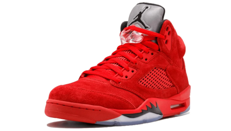 Air Jordan Red High-Top Sneakers with Silver-Grey Tongue and Black Accents