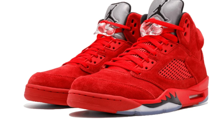 Air Jordan Red High-Top Sneakers with Silver-Grey Tongue and Black Accents