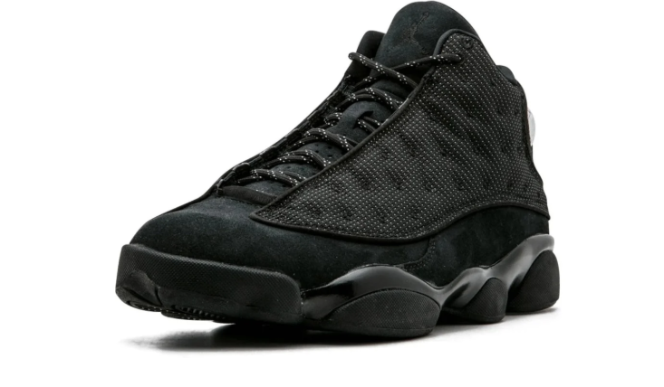 Air Jordan All-Black Sneakers with Textured Side Panels and Green Heel Badge