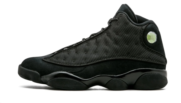 Air Jordan All-Black Sneakers with Textured Side Panels and Green Heel Badge