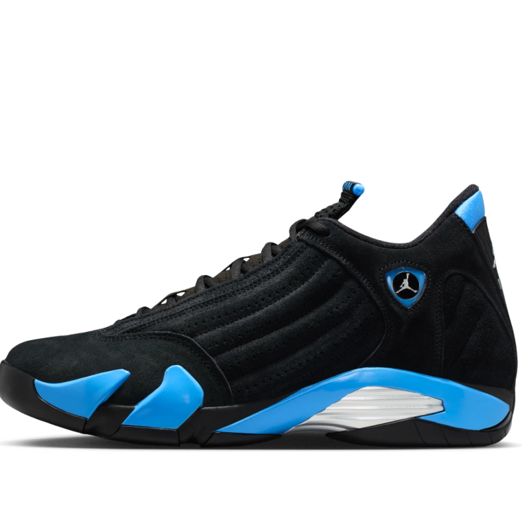 Air Jordan Black Sneakers with Bright Blue Accents and Ribbed Side Panels
