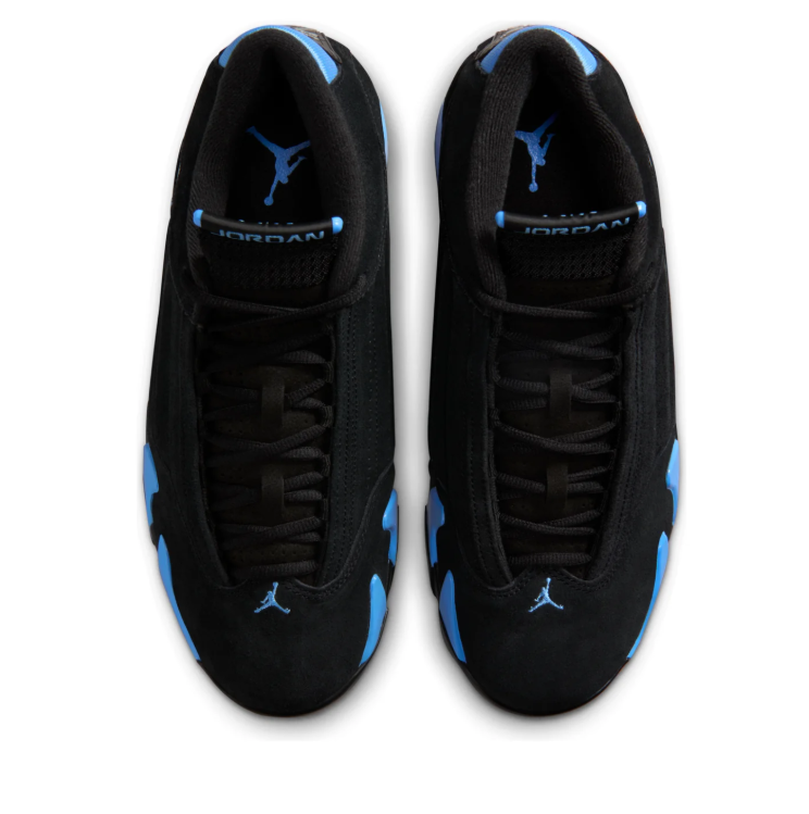 Air Jordan Black Sneakers with Bright Blue Accents and Ribbed Side Panels