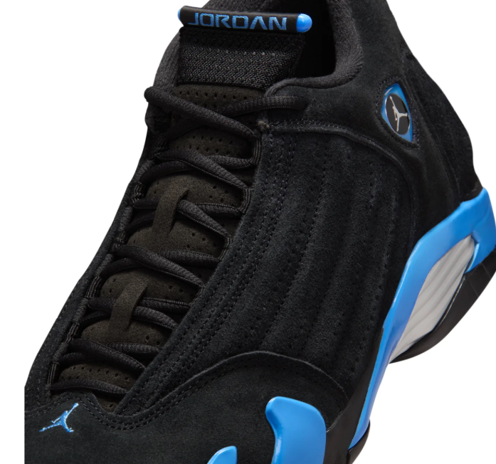Air Jordan Black Sneakers with Bright Blue Accents and Ribbed Side Panels