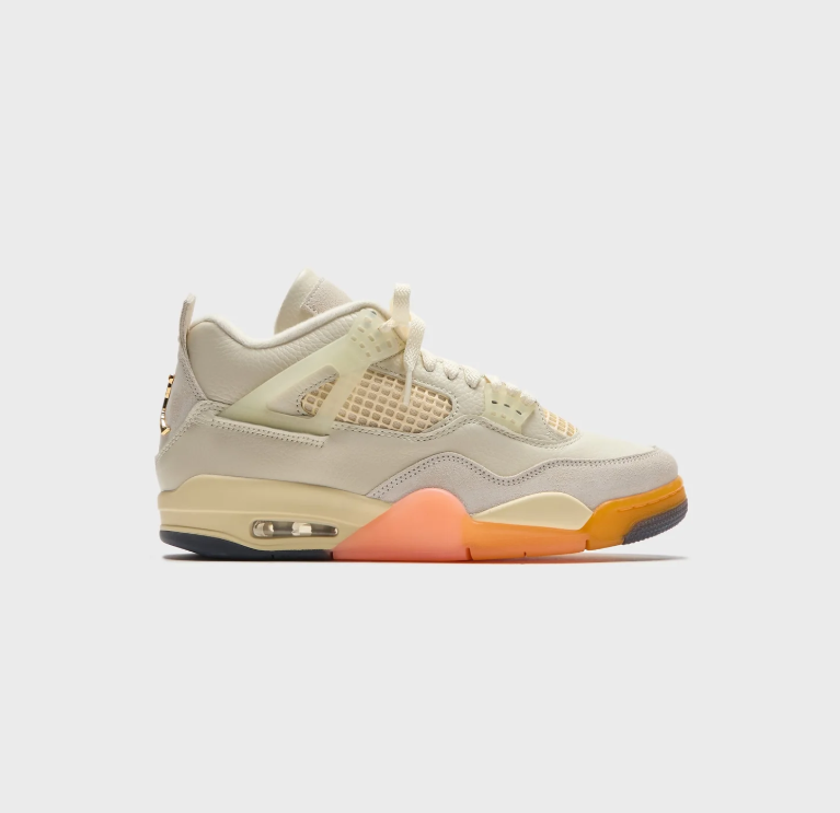 Air Jordan Cream and Light Grey Sneakers with Orange and Coral Sole Accents