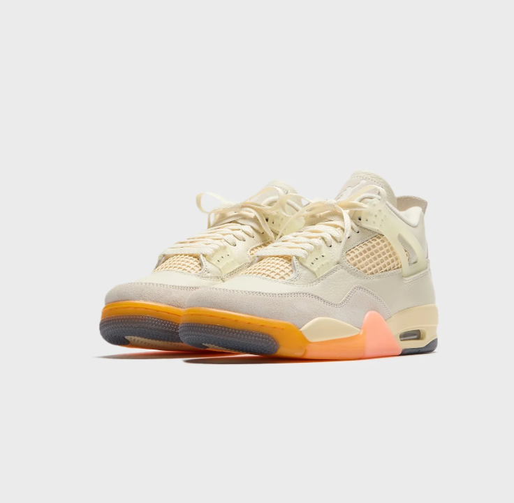 Air Jordan Cream and Light Grey Sneakers with Orange and Coral Sole Accents