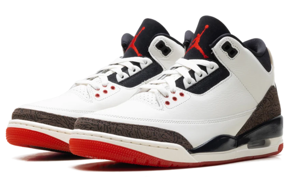Air Jordan White Sneakers with Brown Elephant-Print Overlays and Red Outsole