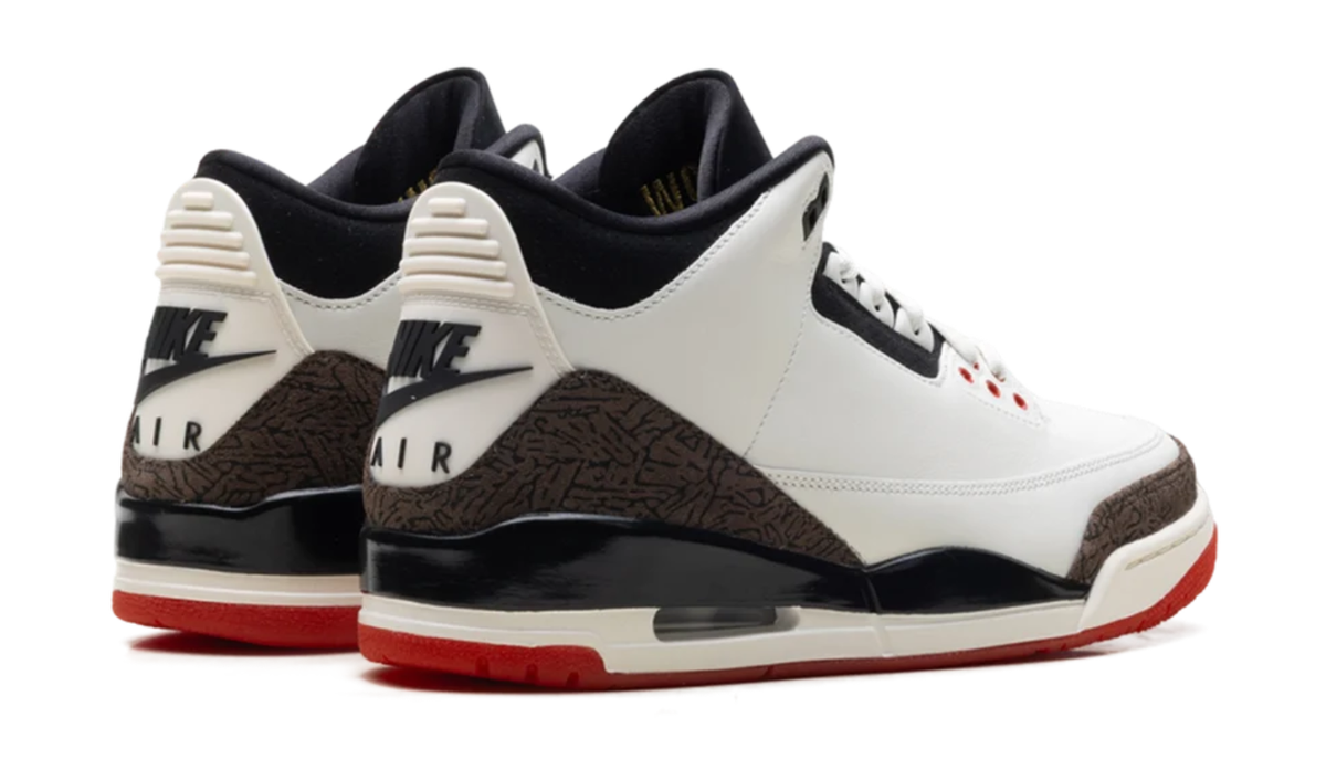 Air Jordan White Sneakers with Brown Elephant-Print Overlays and Red Outsole