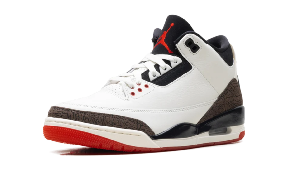 Air Jordan White Sneakers with Brown Elephant-Print Overlays and Red Outsole