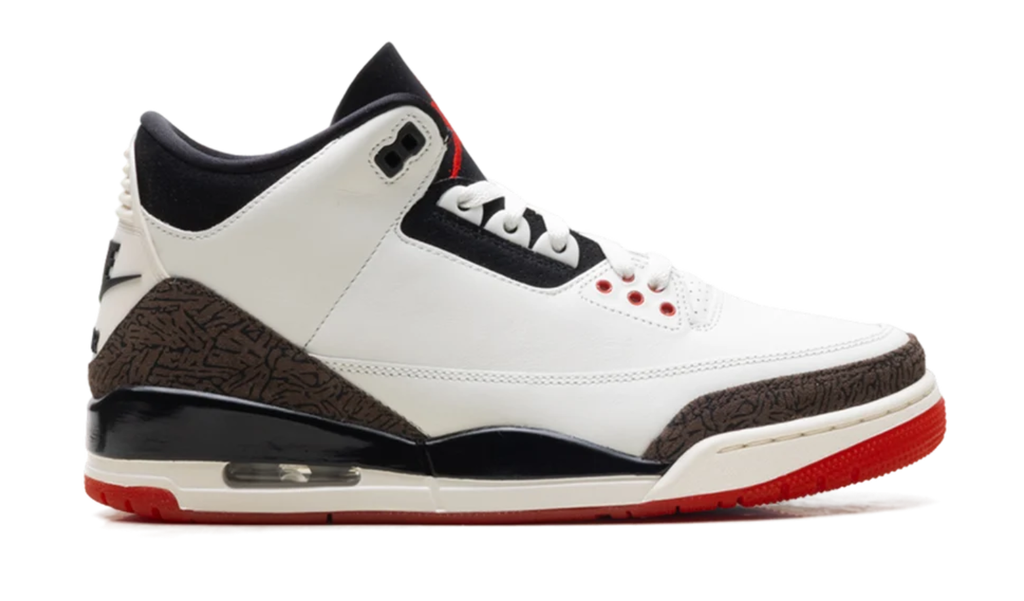 Air Jordan White Sneakers with Brown Elephant-Print Overlays and Red Outsole
