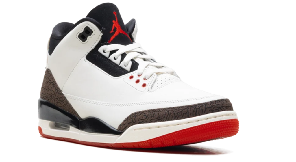 Air Jordan White Sneakers with Brown Elephant-Print Overlays and Red Outsole