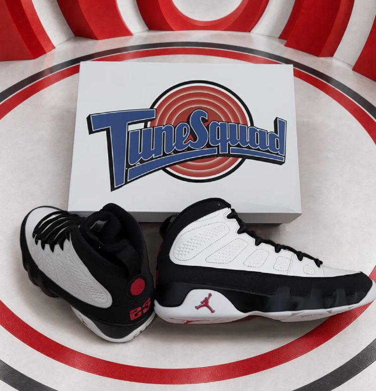 Air Jordan White and Black High-Top Sneakers with Red 23 Heel Details