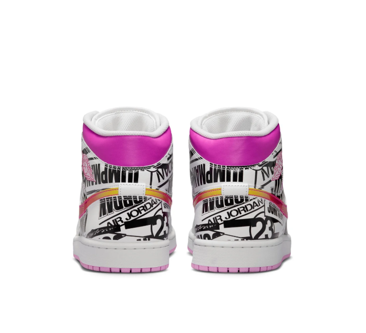 Air Jordan White and Grey Sneakers with Graphic Print and Pink Swoosh