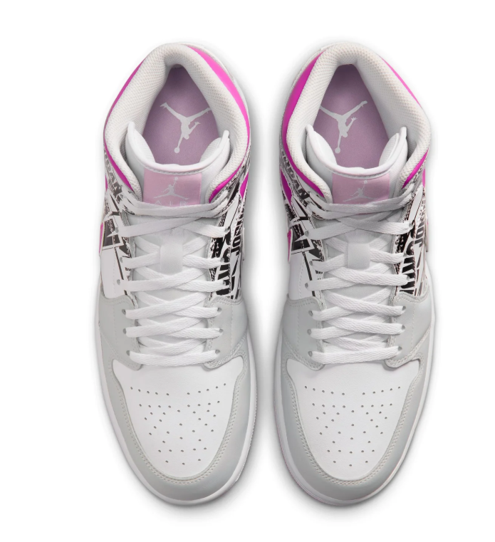 Air Jordan White and Grey Sneakers with Graphic Print and Pink Swoosh