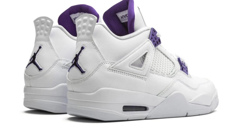 Air Jordan White Sneakers with Purple Lace Tabs and Grid Panels