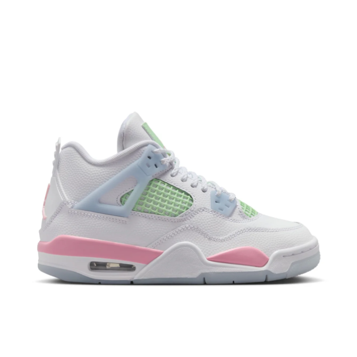 Air Jordan White Sneakers with Mint Green Grid Panels and Pink Accents