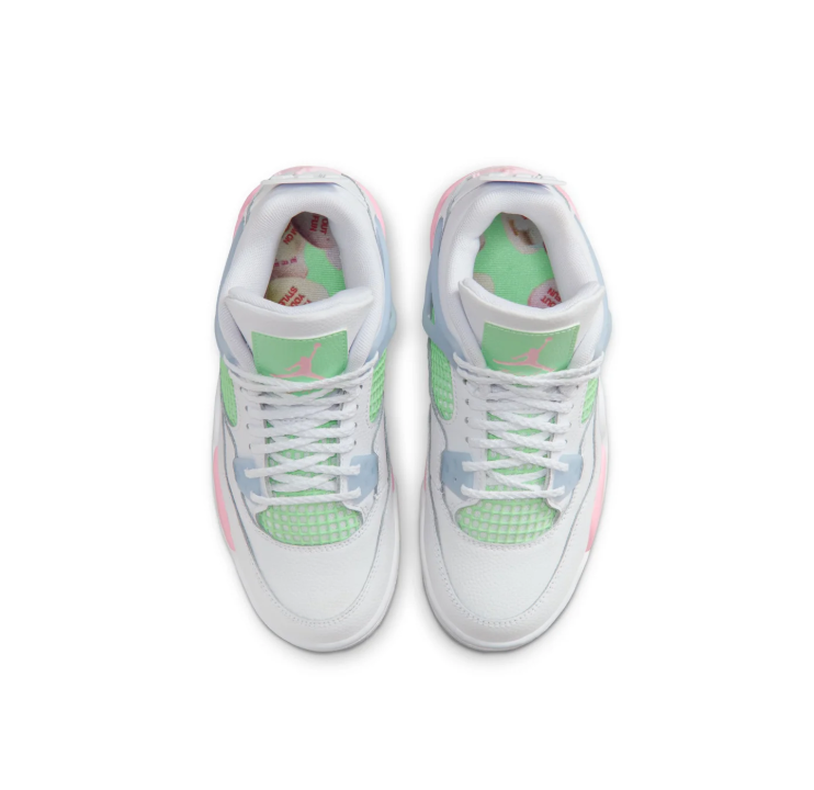 Air Jordan White Sneakers with Mint Green Grid Panels and Pink Accents