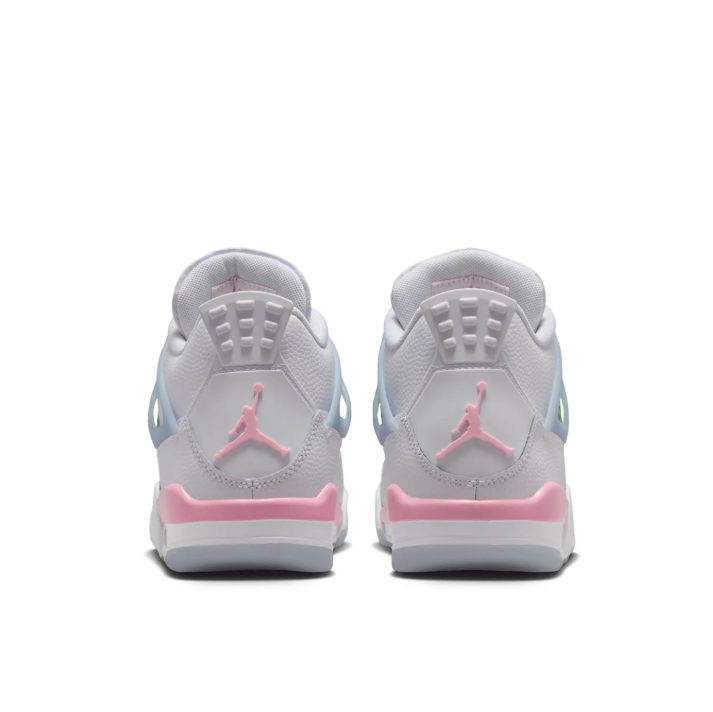 Air Jordan White Sneakers with Mint Green Grid Panels and Pink Accents